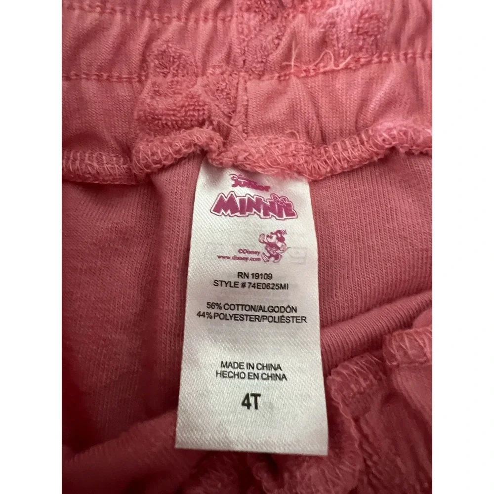 Disney Minnie Mouse Pink Embossed Bow Terry‎ Cloth Shorts Toddler Girl Size 4T
